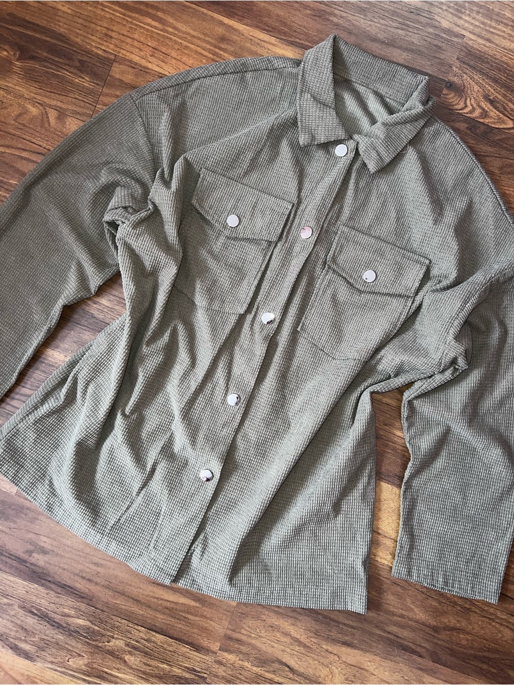 Olive Waffle-Knit Shacket Jacket - Women